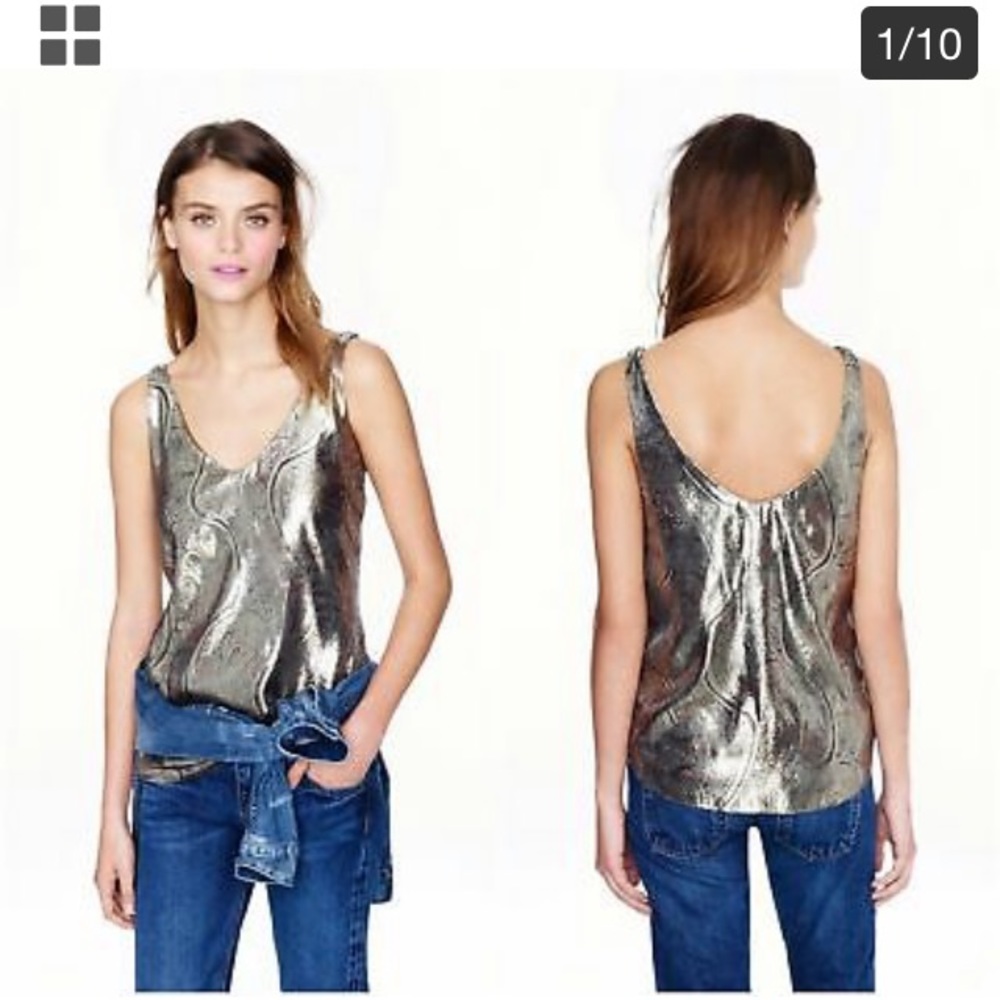 J. Crew Metallic Paisley Silk Tank Top